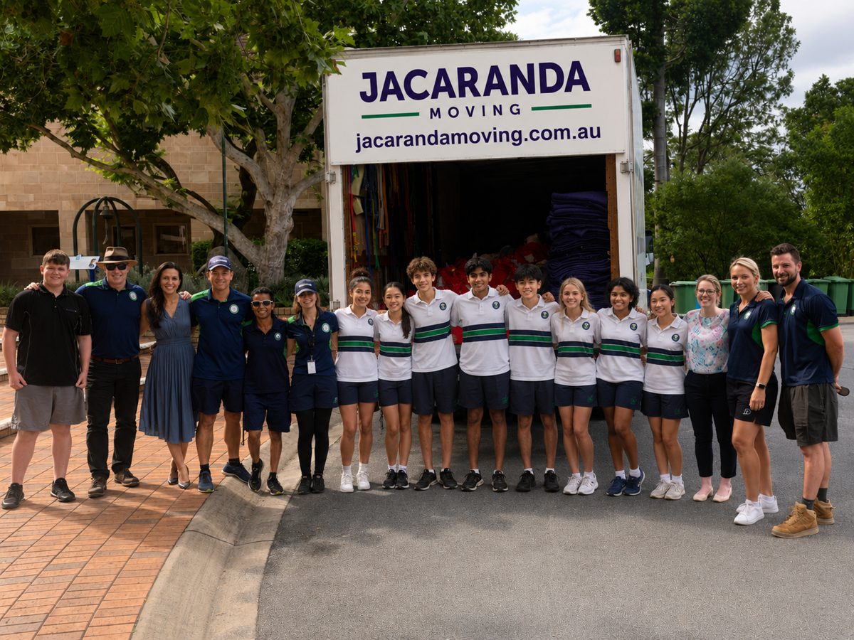The Jacaranda Moving team with Somerset College during a community move on the Gold Coast